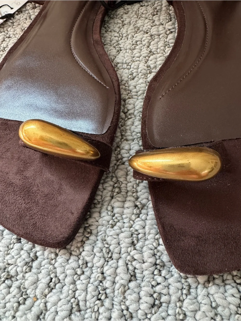 NWT ZARA Brown Gold Accent Suede Flat Sandals - Picture 3 of 4